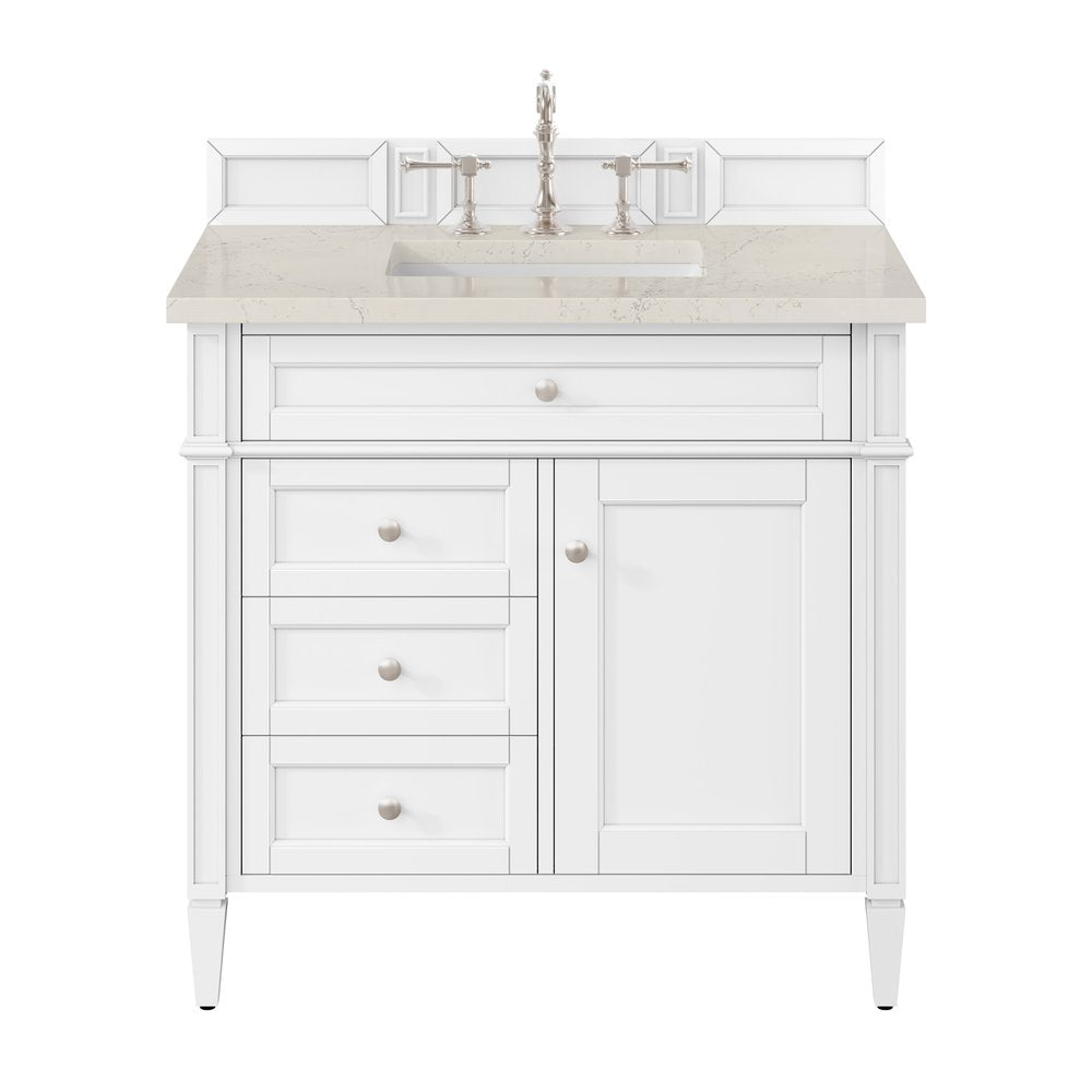James Martin - Brittany 36" Single Vanity in Bright White, w/ 3 CM Siberian Silestone Top - 655-V36-BW-3SFR view 1