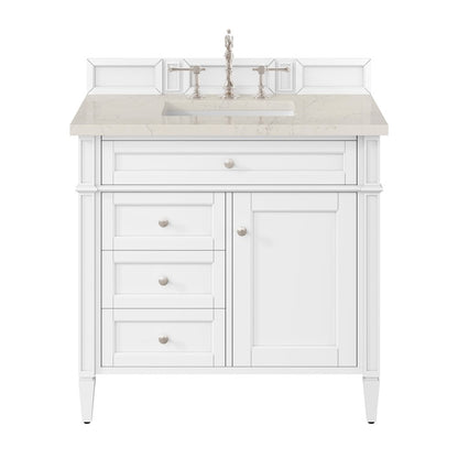James Martin - Brittany 36" Single Vanity in Bright White, w/ 3 CM Siberian Silestone Top - 655-V36-BW-3SFR view 1