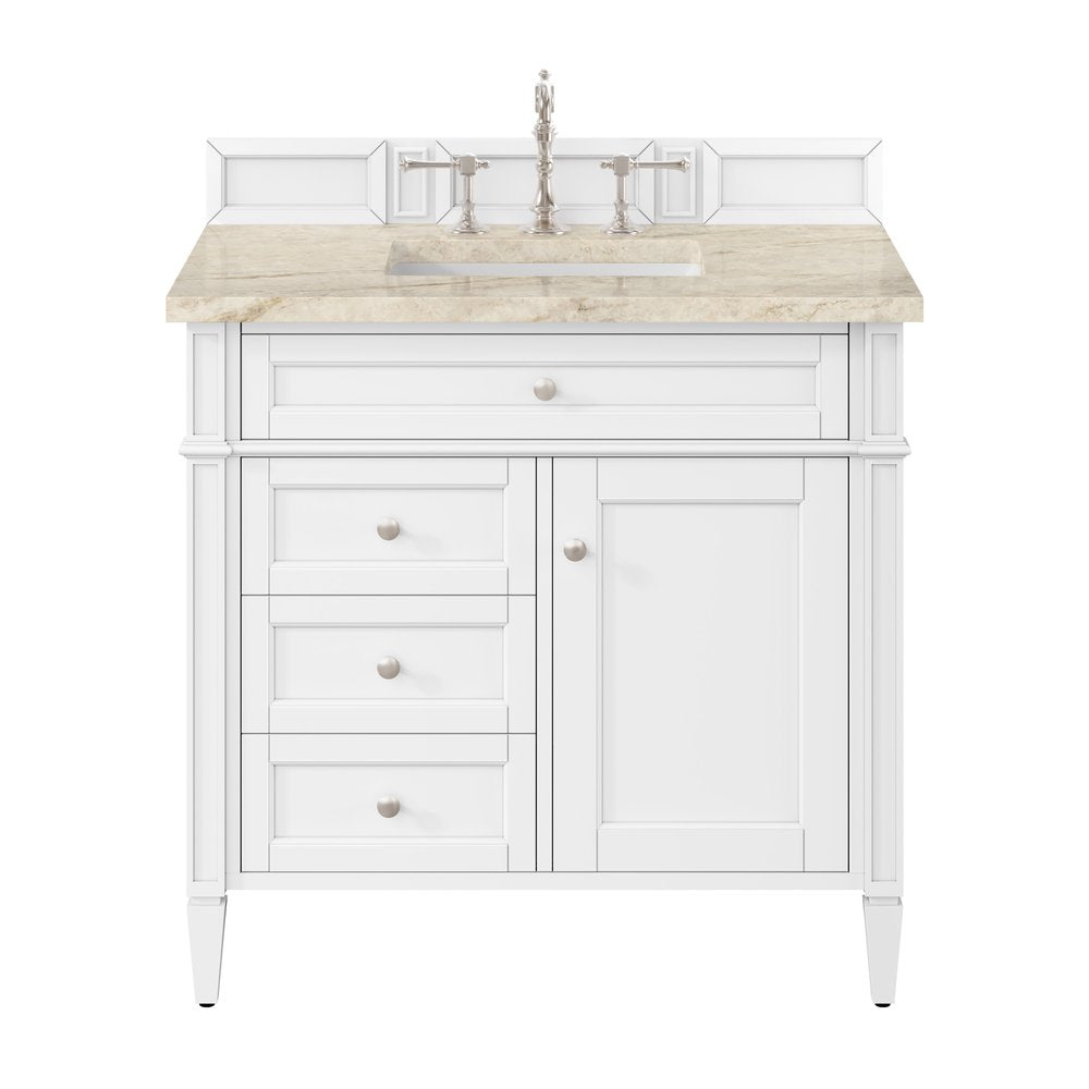 James Martin - Brittany 36" Single Vanity in Bright White, w/ 3 CM Tajnar Eclos Top - 655-V36-BW-3TJR view 1