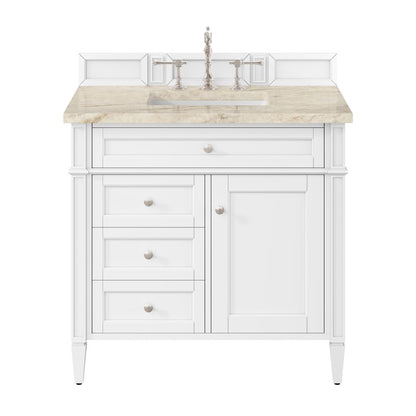 James Martin - Brittany 36" Single Vanity in Bright White, w/ 3 CM Tajnar Eclos Top - 655-V36-BW-3TJR view 1