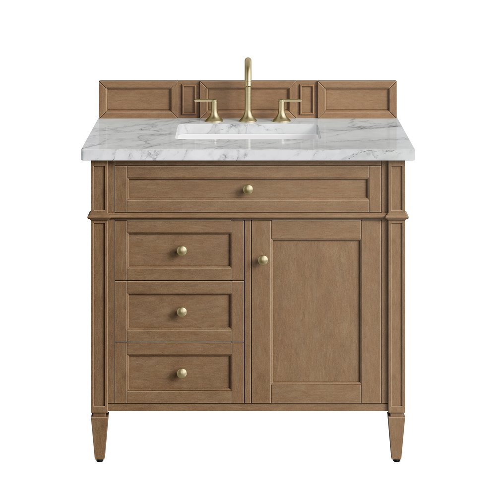 James Martin - Brittany 36" Single Vanity, Pecan w/ 3 CM Carrara Marble Top - 655-V36-PCN-3CAR view 1