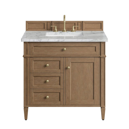 James Martin - Brittany 36" Single Vanity, Pecan w/ 3 CM Carrara Marble Top - 655-V36-PCN-3CAR view 1