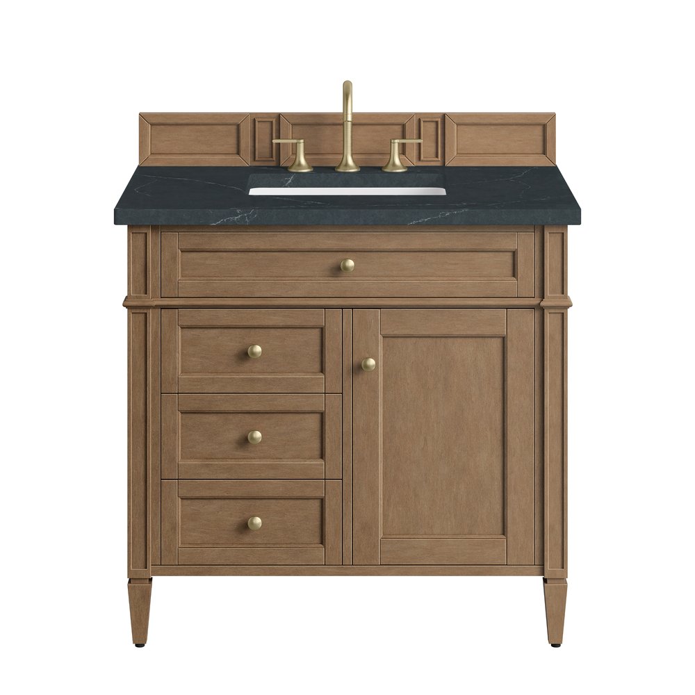 James Martin - Brittany 36" Single Vanity, Pecan w/ 3 CM Charcoal Soapstone Silestone Top - 655-V36-PCN-3CSP view 1