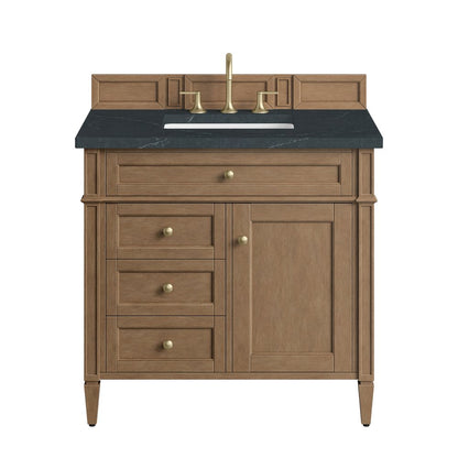 James Martin - Brittany 36" Single Vanity, Pecan w/ 3 CM Charcoal Soapstone Silestone Top - 655-V36-PCN-3CSP view 1