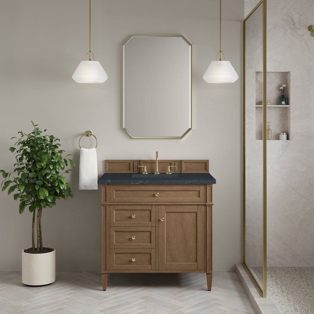James Martin - Brittany 36" Single Vanity, Pecan w/ 3 CM Charcoal Soapstone Silestone Top - 655-V36-PCN-3CSP view 2