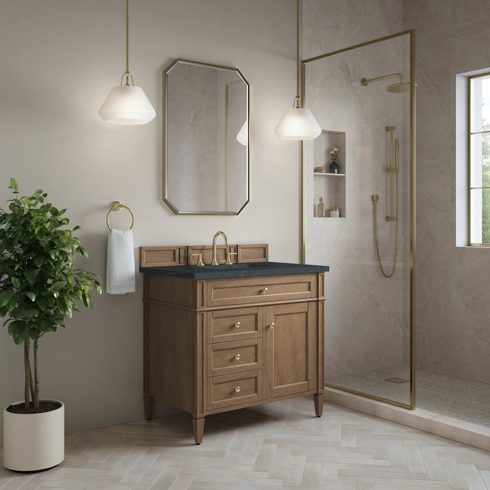 James Martin - Brittany 36" Single Vanity, Pecan w/ 3 CM Charcoal Soapstone Silestone Top - 655-V36-PCN-3CSP view 3