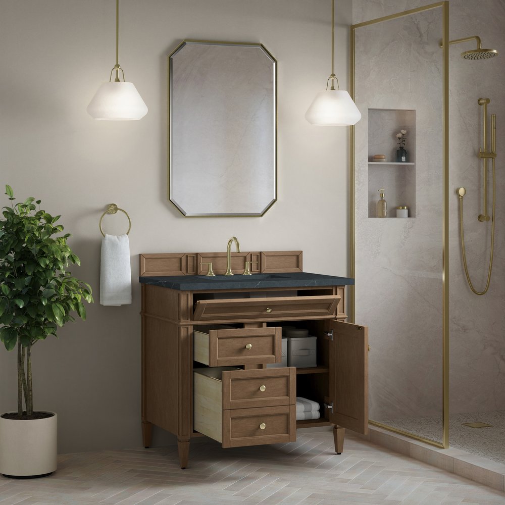 James Martin - Brittany 36" Single Vanity, Pecan w/ 3 CM Charcoal Soapstone Silestone Top - 655-V36-PCN-3CSP view 4