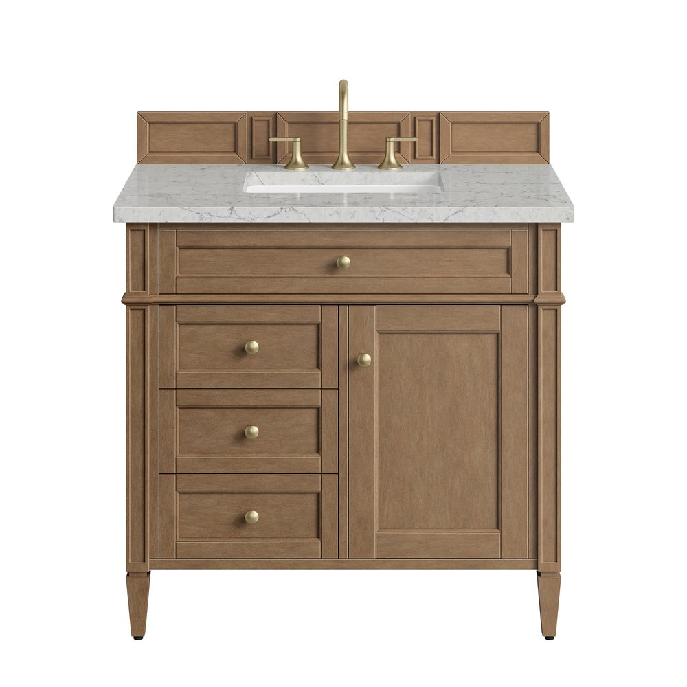 James Martin - Brittany 36" Single Vanity, Pecan w/ 3 CM Eternal Jasmine Pearl Silestone Top - 655-V36-PCN-3EJP view 1