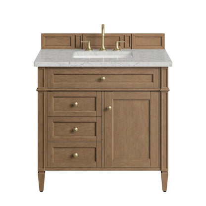 James Martin - Brittany 36" Single Vanity, Pecan w/ 3 CM Eternal Jasmine Pearl Silestone Top - 655-V36-PCN-3EJP view 1