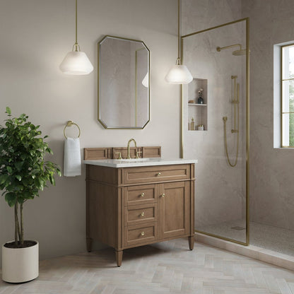 James Martin - Brittany 36" Single Vanity, Pecan w/ 3 CM Lime Delight Silestone Top - 655-V36-PCN-3LDL view 3