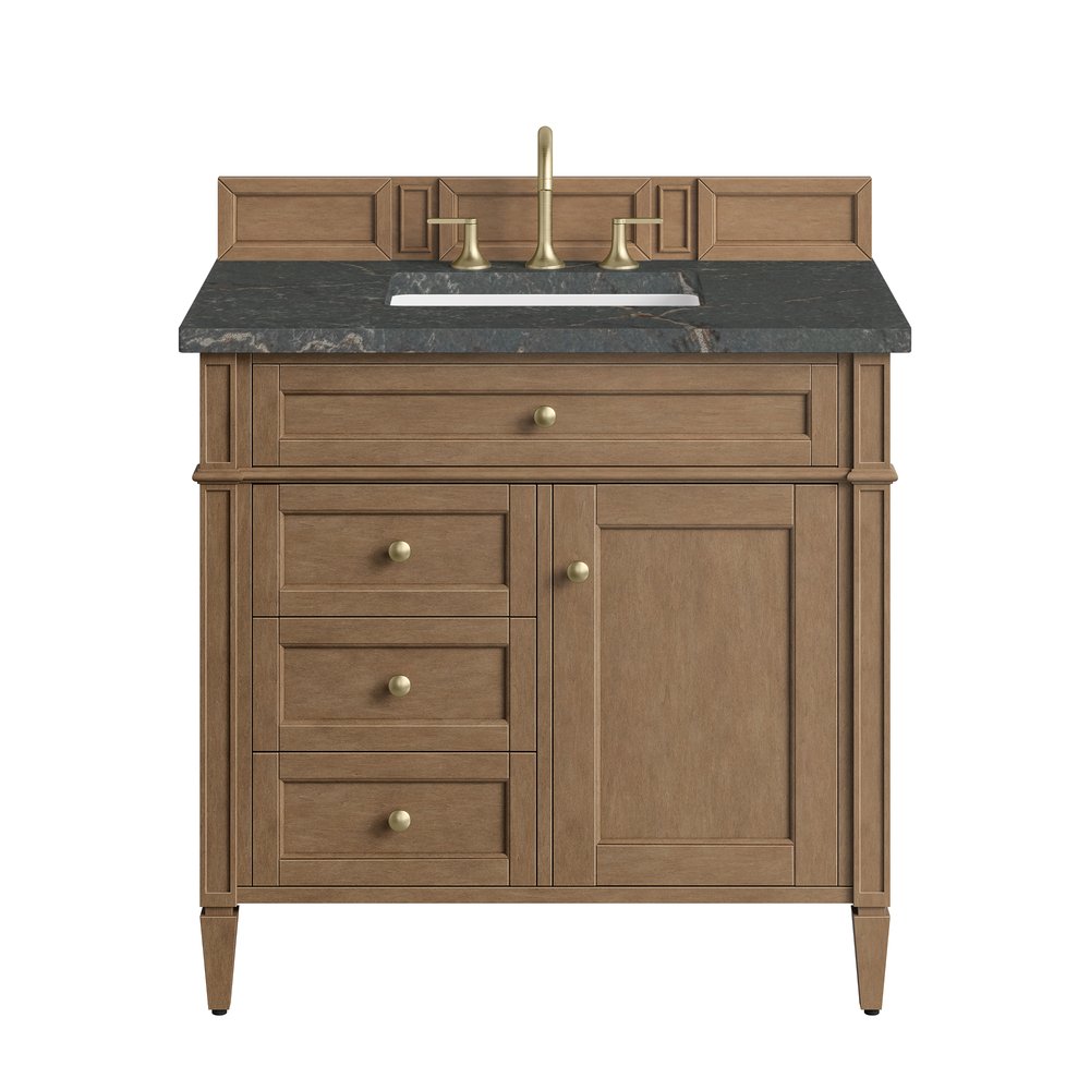 James Martin - Brittany 36" Single Vanity, Pecan w/ 3 CM Parisien Bleu Silestone Top - 655-V36-PCN-3PBL view 1