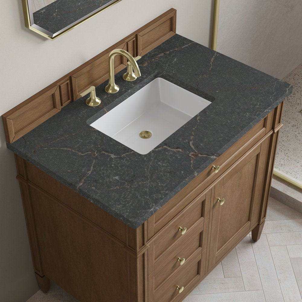 James Martin - Brittany 36" Single Vanity, Pecan w/ 3 CM Parisien Bleu Silestone Top - 655-V36-PCN-3PBL view 6