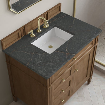 James Martin - Brittany 36" Single Vanity, Pecan w/ 3 CM Parisien Bleu Silestone Top - 655-V36-PCN-3PBL view 6