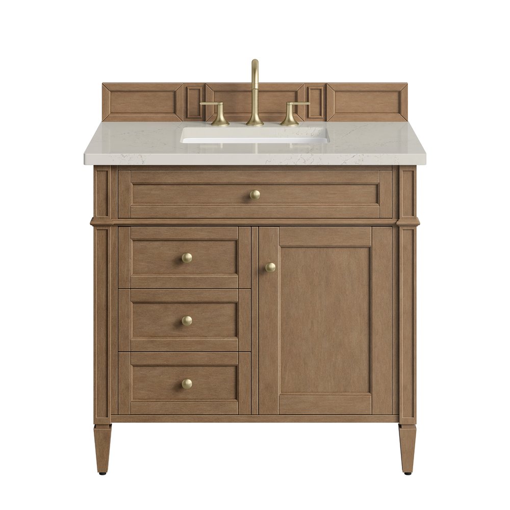 James Martin - Brittany 36" Single Vanity, Pecan w/ 3 CM Siberian Silestone Top - 655-V36-PCN-3SFR view 1