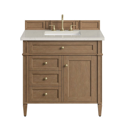 James Martin - Brittany 36" Single Vanity, Pecan w/ 3 CM Siberian Silestone Top - 655-V36-PCN-3SFR view 1