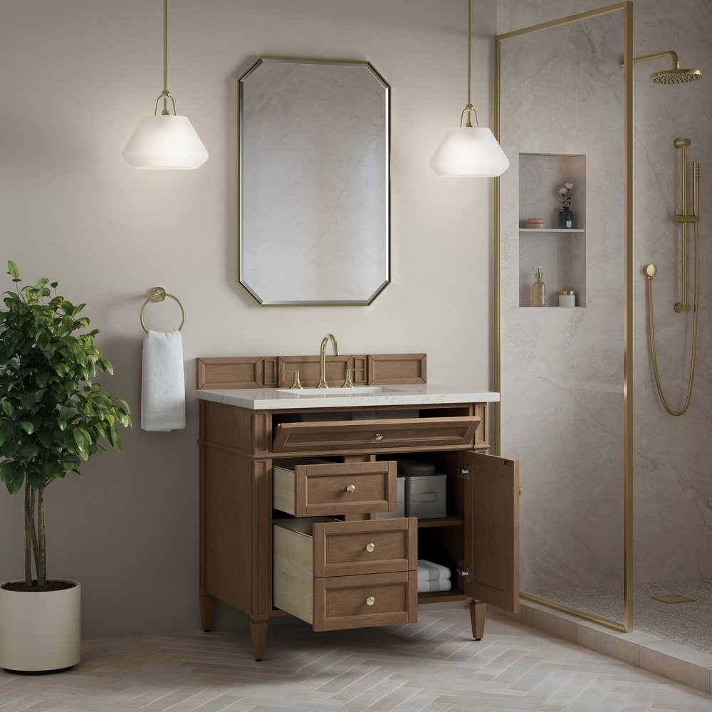 James Martin - Brittany 36" Single Vanity, Pecan w/ 3 CM Siberian Silestone Top - 655-V36-PCN-3SFR view 4