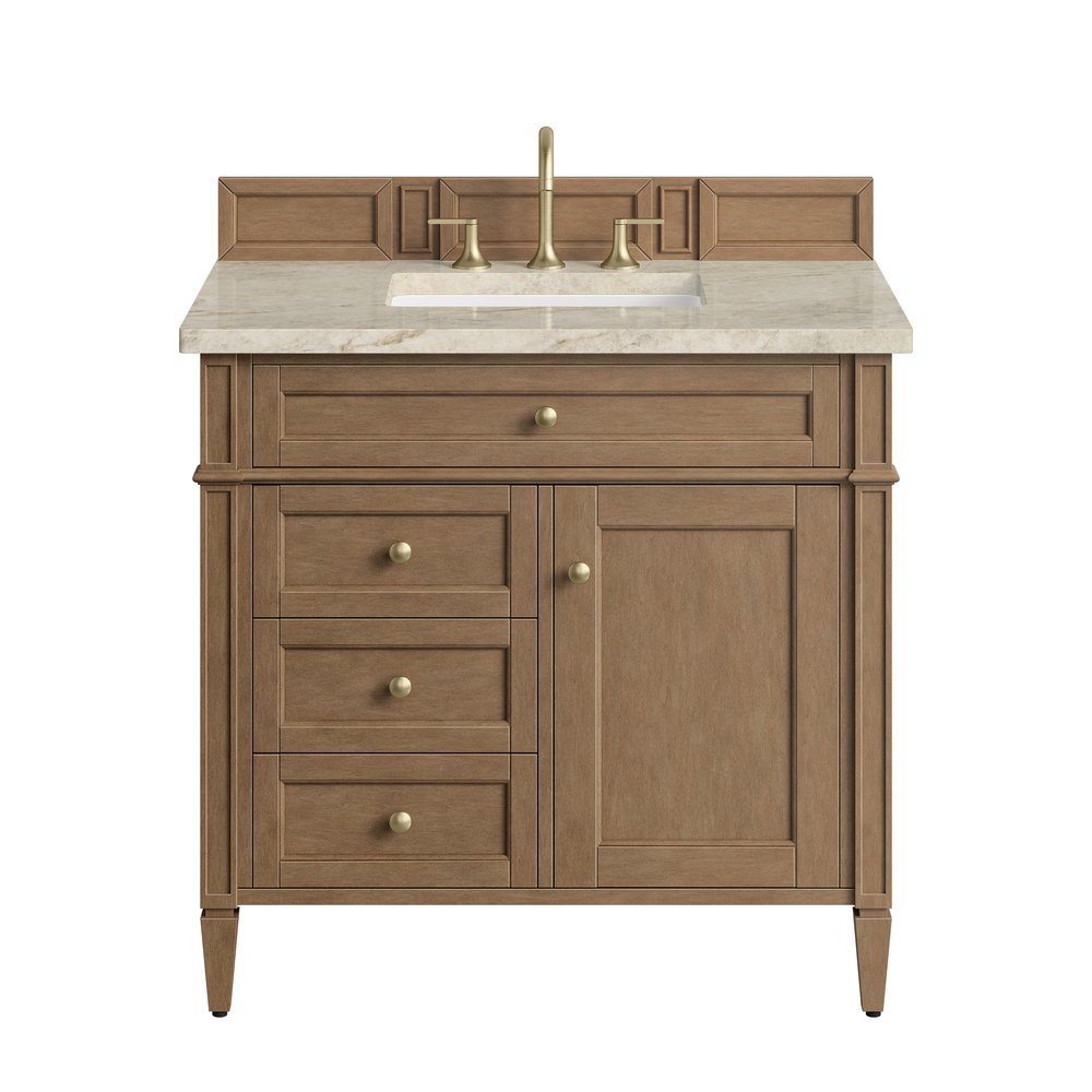 James Martin - Brittany 36" Single Vanity, Pecan w/ 3 CM Tajnar Eclos Top - 655-V36-PCN-3TJR view 1