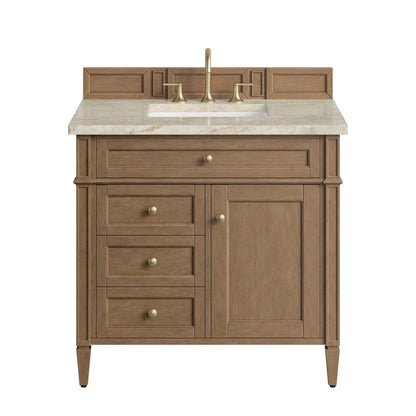 James Martin - Brittany 36" Single Vanity, Pecan w/ 3 CM Tajnar Eclos Top - 655-V36-PCN-3TJR view 1