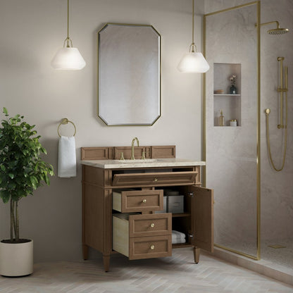 James Martin - Brittany 36" Single Vanity, Pecan w/ 3 CM Tajnar Eclos Top - 655-V36-PCN-3TJR view 4