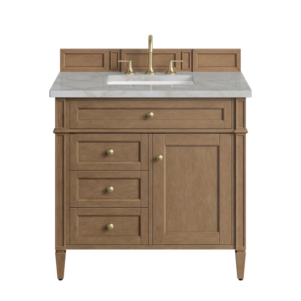 James Martin - Brittany 36" Single Vanity, Pecan w/ 3 CM Victorian Silver Silestone Top - 655-V36-PCN-3VSL view 1