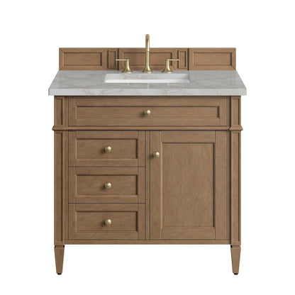 James Martin - Brittany 36" Single Vanity, Pecan w/ 3 CM Victorian Silver Silestone Top - 655-V36-PCN-3VSL view 1