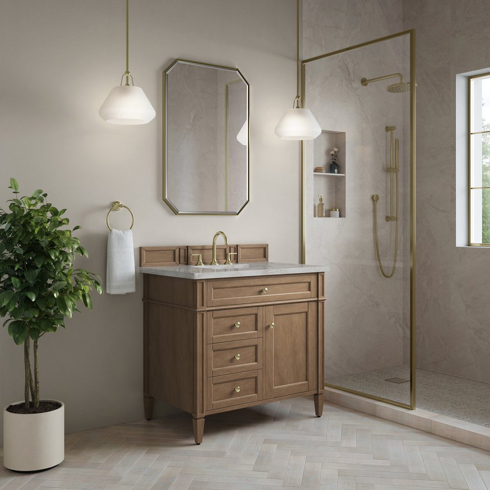 James Martin - Brittany 36" Single Vanity, Pecan w/ 3 CM Victorian Silver Silestone Top - 655-V36-PCN-3VSL view 3
