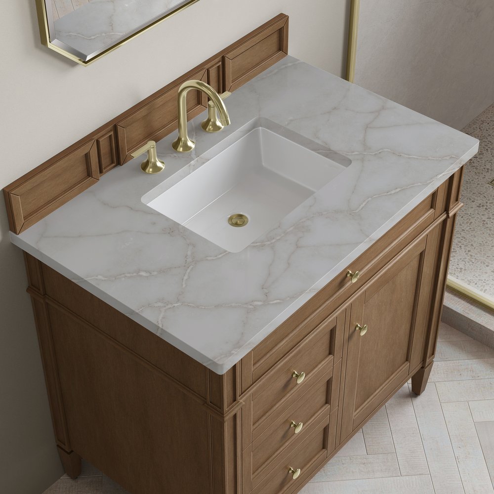 James Martin - Brittany 36" Single Vanity, Pecan w/ 3 CM Victorian Silver Silestone Top - 655-V36-PCN-3VSL view 6