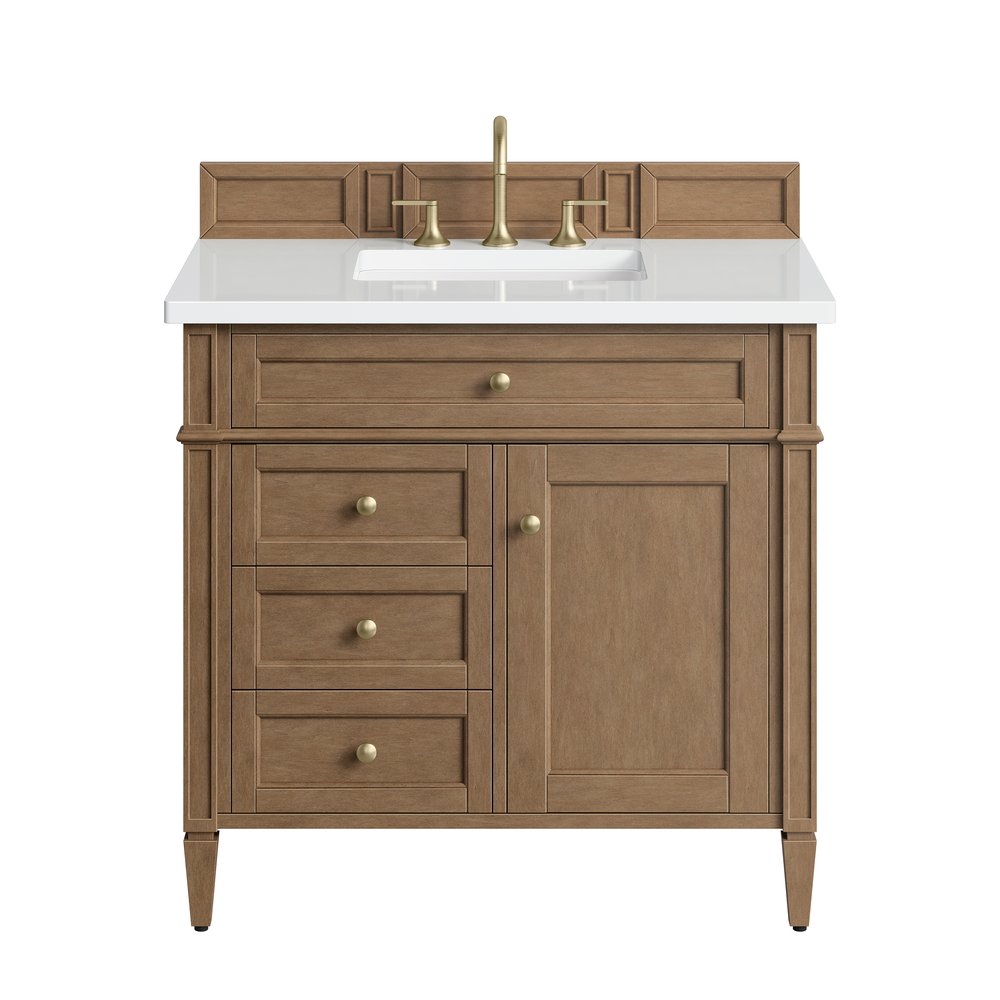James Martin - Brittany 36" Single Vanity, Pecan w/ 3 CM White Zeus Silestone Top - 655-V36-PCN-3WZ view 1