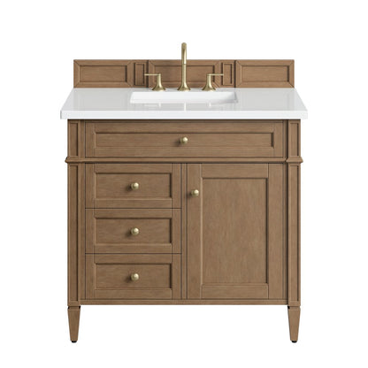 James Martin - Brittany 36" Single Vanity, Pecan w/ 3 CM White Zeus Silestone Top - 655-V36-PCN-3WZ view 1