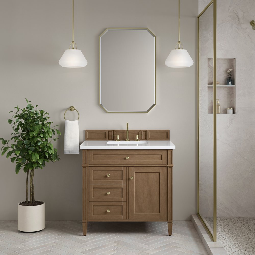 James Martin - Brittany 36" Single Vanity, Pecan w/ 3 CM White Zeus Silestone Top - 655-V36-PCN-3WZ view 2