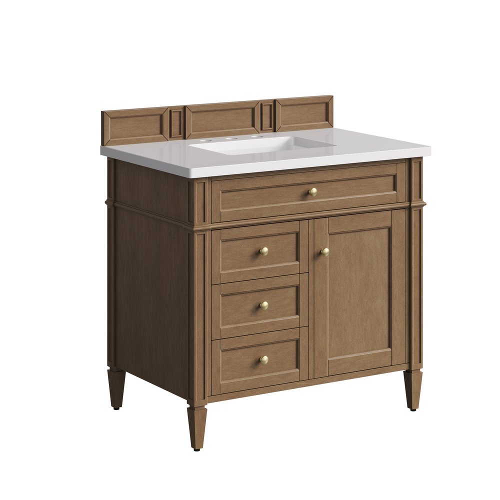 James Martin - Brittany 36" Single Vanity, Pecan w/ 3 CM White Zeus Silestone Top - 655-V36-PCN-3WZ view 10