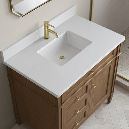 James Martin - Brittany 36" Single Vanity, Pecan w/ Single Hole 3 CM White Zeus Silestone Top and Matching Backsplash - 655-V36-PCN-1WZ view 5