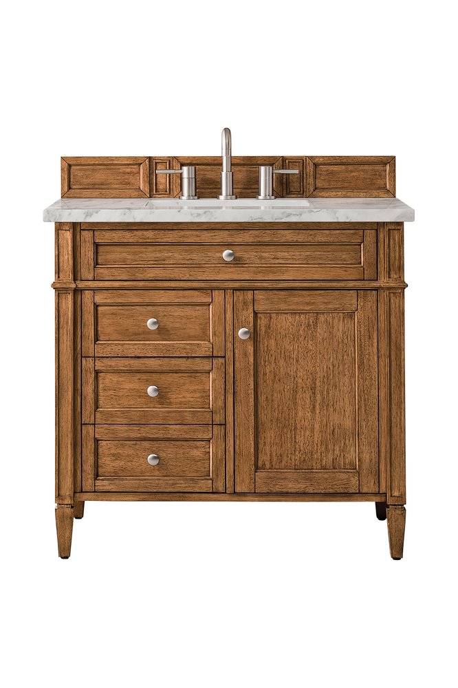 James Martin - Brittany 36" Single Vanity, Saddle Brown w/ 3 CM Carrara Marble Top - 650-V36-SBR-3CAR view 1
