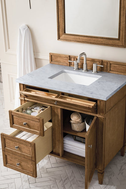James Martin - Brittany 36" Single Vanity, Saddle Brown w/ 3 CM Carrara Marble Top - 650-V36-SBR-3CAR view 4