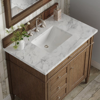 James Martin - Brittany 36" Single Vanity, Saddle Brown w/ 3 CM Carrara Marble Top - 650-V36-SBR-3CAR view 6