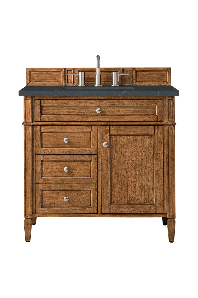 James Martin - Brittany 36" Single Vanity, Saddle Brown w/ 3 CM Charcoal Soapstone Silestone Top - 650-V36-SBR-3CSP view 1