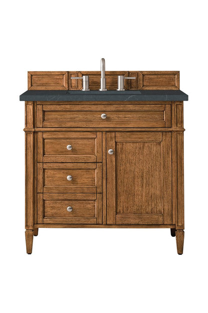 James Martin - Brittany 36" Single Vanity, Saddle Brown w/ 3 CM Charcoal Soapstone Silestone Top - 650-V36-SBR-3CSP view 1