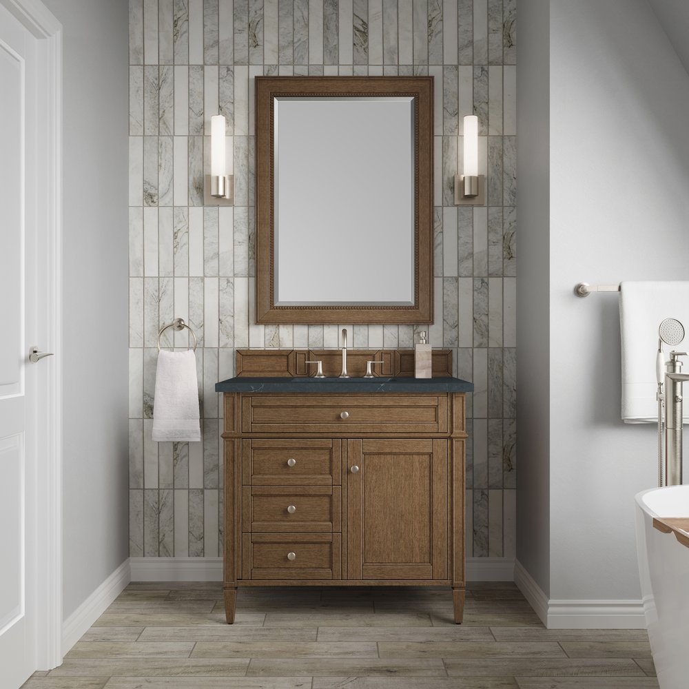 James Martin - Brittany 36" Single Vanity, Saddle Brown w/ 3 CM Charcoal Soapstone Silestone Top - 650-V36-SBR-3CSP view 2