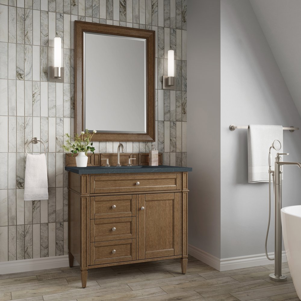 James Martin - Brittany 36" Single Vanity, Saddle Brown w/ 3 CM Charcoal Soapstone Silestone Top - 650-V36-SBR-3CSP view 3
