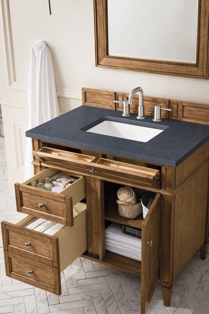 James Martin - Brittany 36" Single Vanity, Saddle Brown w/ 3 CM Charcoal Soapstone Silestone Top - 650-V36-SBR-3CSP view 4