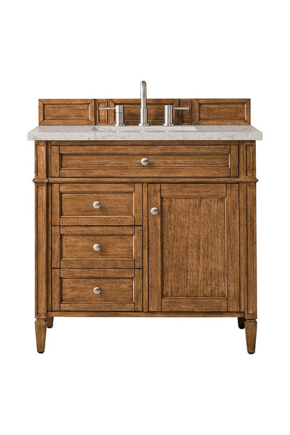 James Martin - Brittany 36" Single Vanity, Saddle Brown w/ 3 CM Eternal Jasmine Pearl Silestone Top - 650-V36-SBR-3EJP view 1