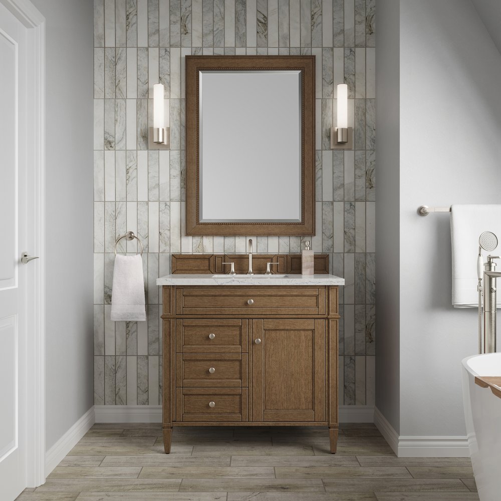 James Martin - Brittany 36" Single Vanity, Saddle Brown w/ 3 CM Eternal Jasmine Pearl Silestone Top - 650-V36-SBR-3EJP view 2