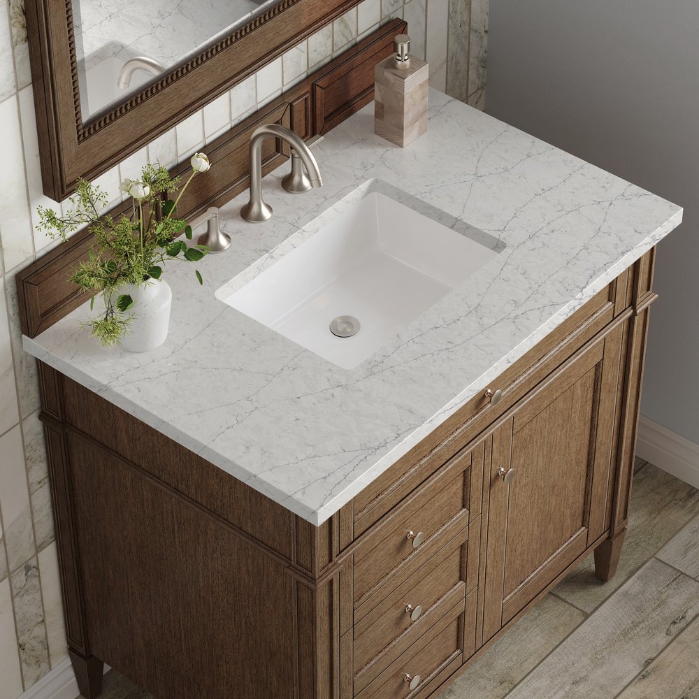 James Martin - Brittany 36" Single Vanity, Saddle Brown w/ 3 CM Eternal Jasmine Pearl Silestone Top - 650-V36-SBR-3EJP view 6