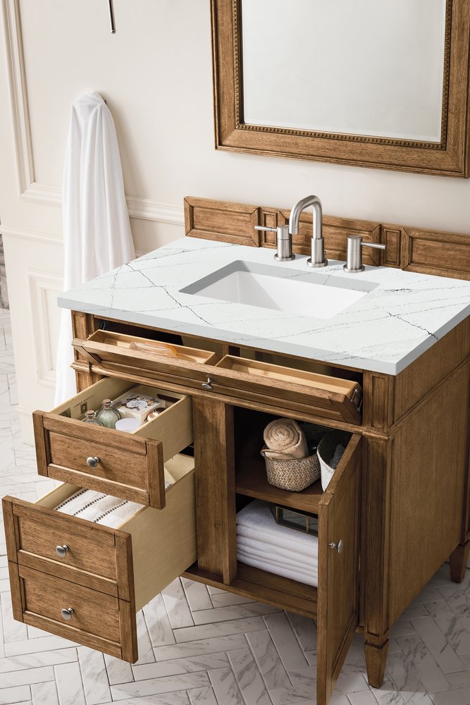 James Martin - Brittany 36" Single Vanity, Saddle Brown w/ 3 CM Ethereal Noctis Silestone Top - 650-V36-SBR-3ENC view 4
