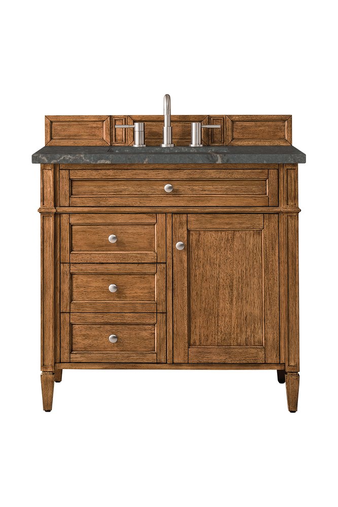 James Martin - Brittany 36" Single Vanity, Saddle Brown w/ 3 CM Parisien Bleu Silestone Top - 650-V36-SBR-3PBL view 1