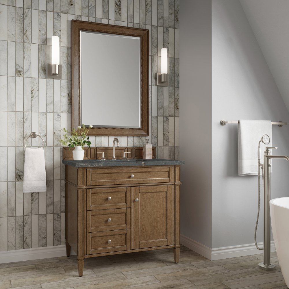 James Martin - Brittany 36" Single Vanity, Saddle Brown w/ 3 CM Parisien Bleu Silestone Top - 650-V36-SBR-3PBL view 3