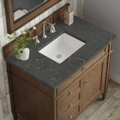 James Martin - Brittany 36" Single Vanity, Saddle Brown w/ 3 CM Parisien Bleu Silestone Top - 650-V36-SBR-3PBL view 6
