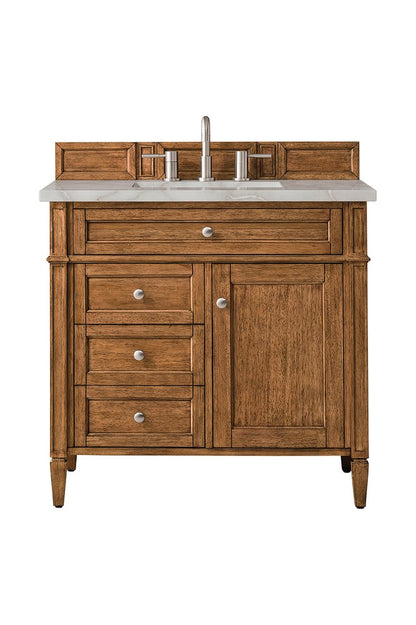 James Martin - Brittany 36" Single Vanity, Saddle Brown w/ 3 CM Victorian Silver Silestone Top - 650-V36-SBR-3VSL view 1