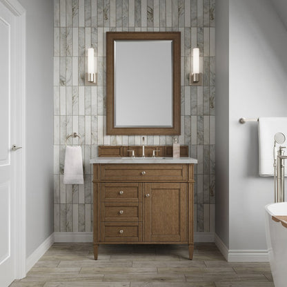 James Martin - Brittany 36" Single Vanity, Saddle Brown w/ 3 CM Victorian Silver Silestone Top - 650-V36-SBR-3VSL view 2