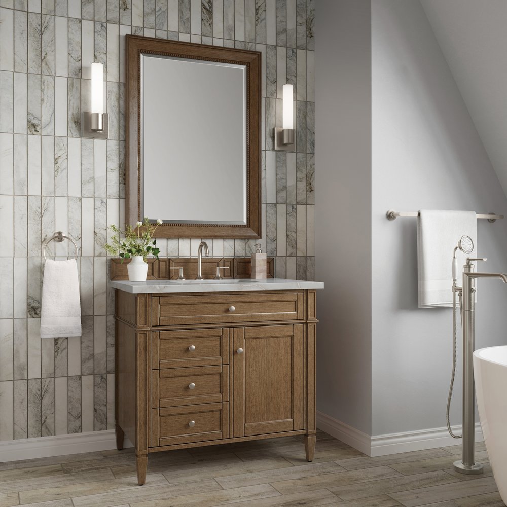 James Martin - Brittany 36" Single Vanity, Saddle Brown w/ 3 CM Victorian Silver Silestone Top - 650-V36-SBR-3VSL view 3